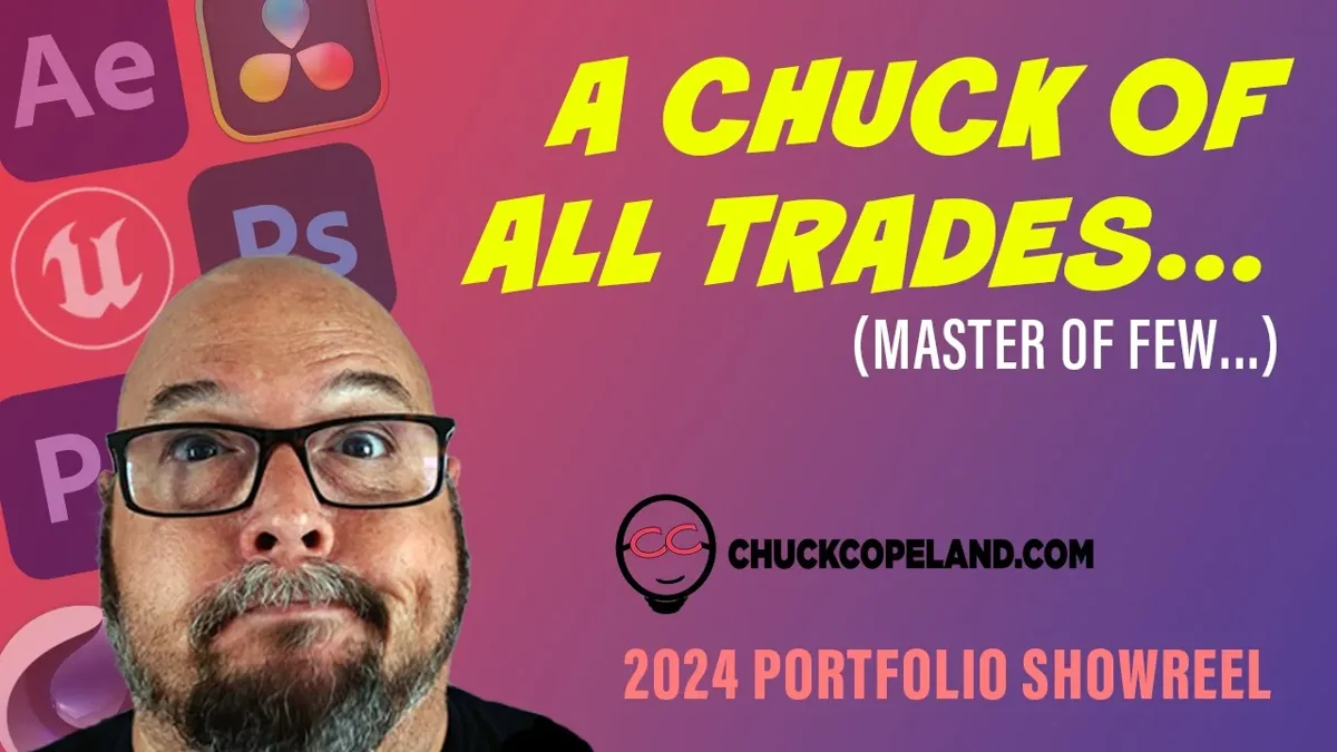 2024 showreel poster with Chuck Copeland and motion graphics software icons